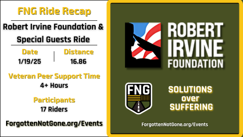 FNG Ride Recap: Robert Irvine Foundation Ride with Veteran Peer Support and 16.86 miles covered.