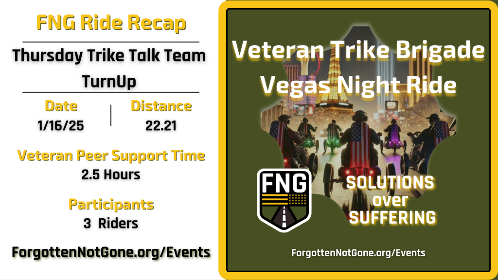 Thursday Trike Talk Team TurnUp event hosted by Forgotten Not Gone and the Veteran Trike Brigade.
